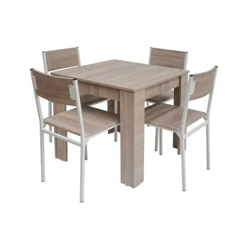 Pack Salle à Manger Flora avec 4 Chaises Serena Chêne Brut Socle Blanc