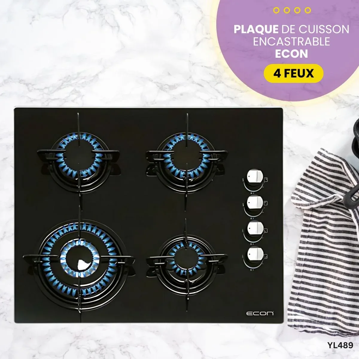 Plaque de cuisson 4 Feux verre ECON