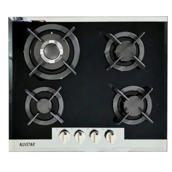 PLAQUE AUXSTAR 4 FEUX VITRE NOIR FONTE