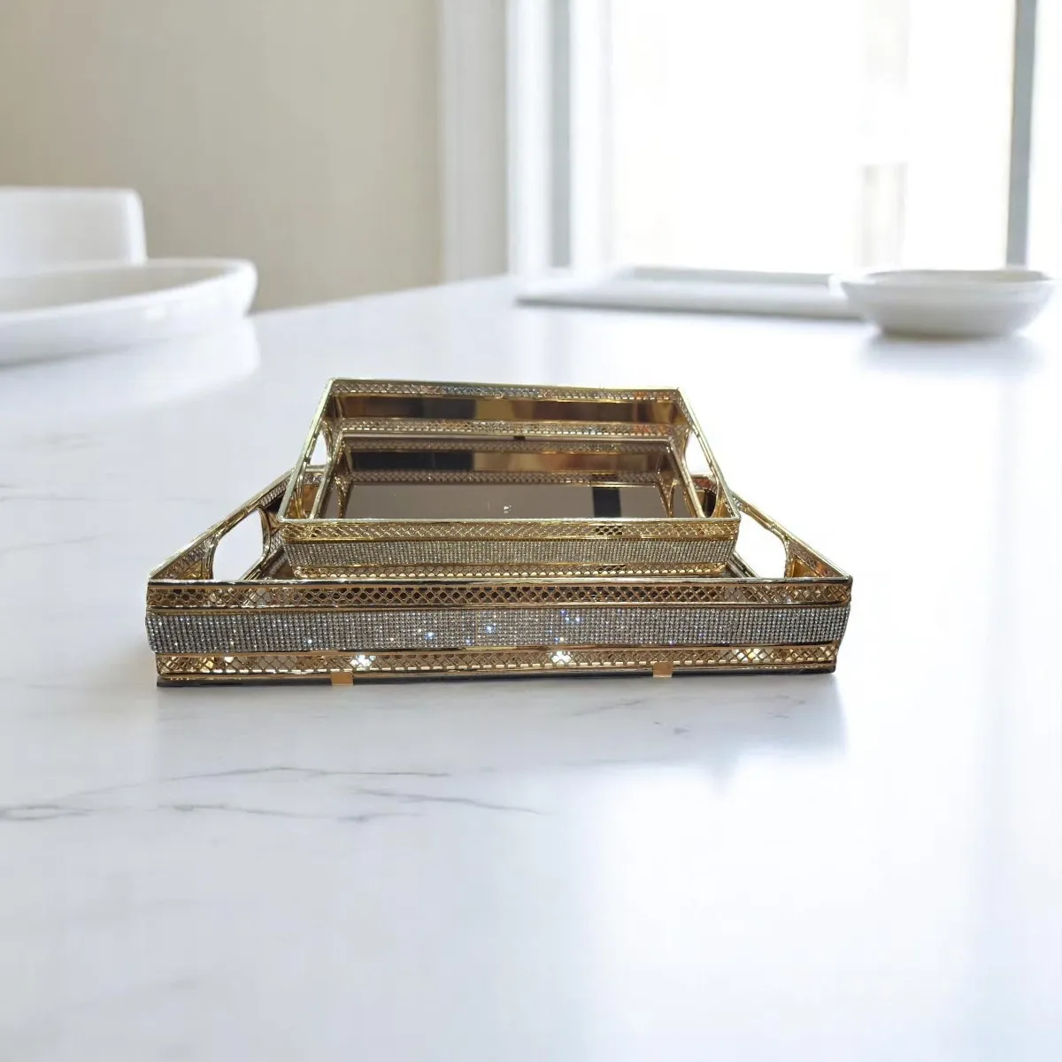 Set de 2 Plateaux  doré fond miroir