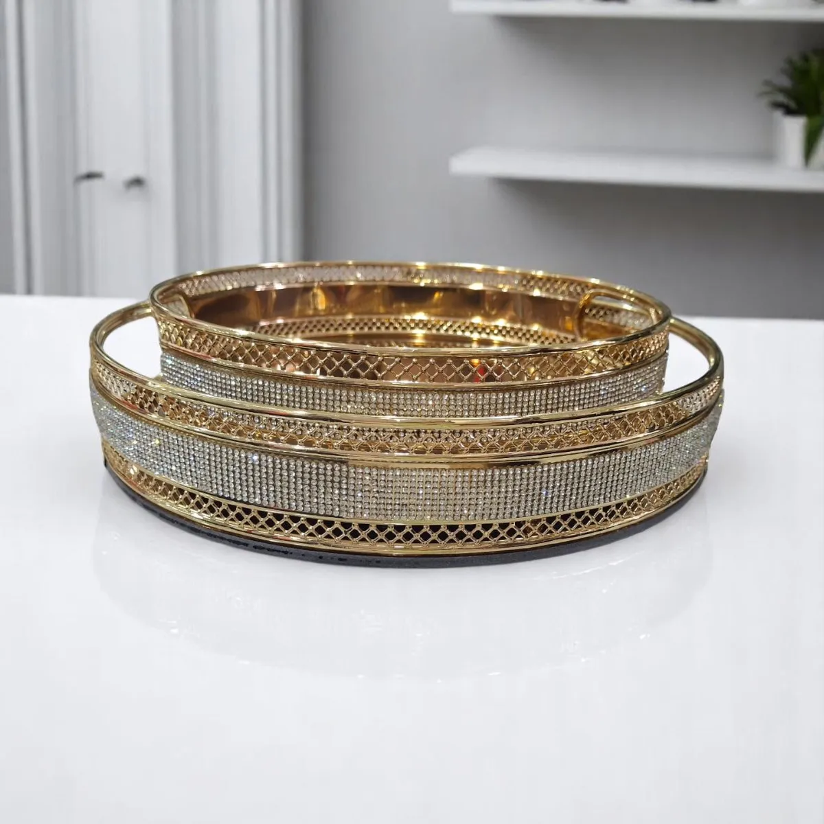 Set de 2 Plateaux  doré fond miroir