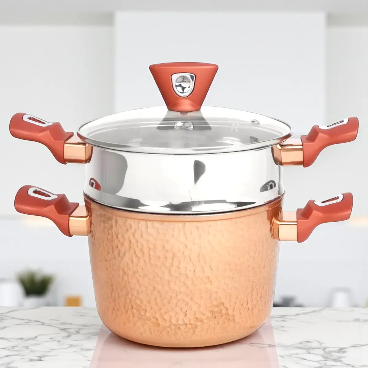 Couscoussier inox et granite ABM - 22cm - 6 Litres - Effet Cuivre