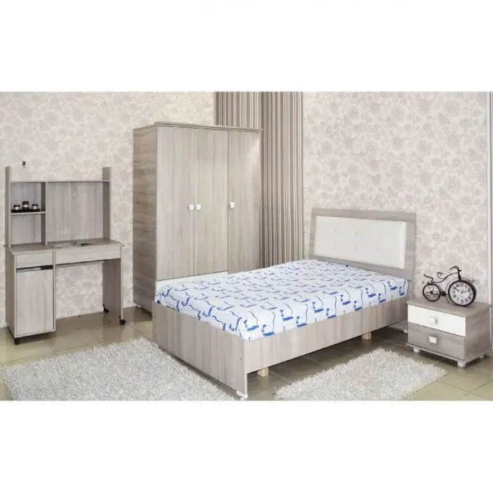 Chambre Enfant ZEINEB 190x90cm 3 Portes - Chène Brut / Blanc