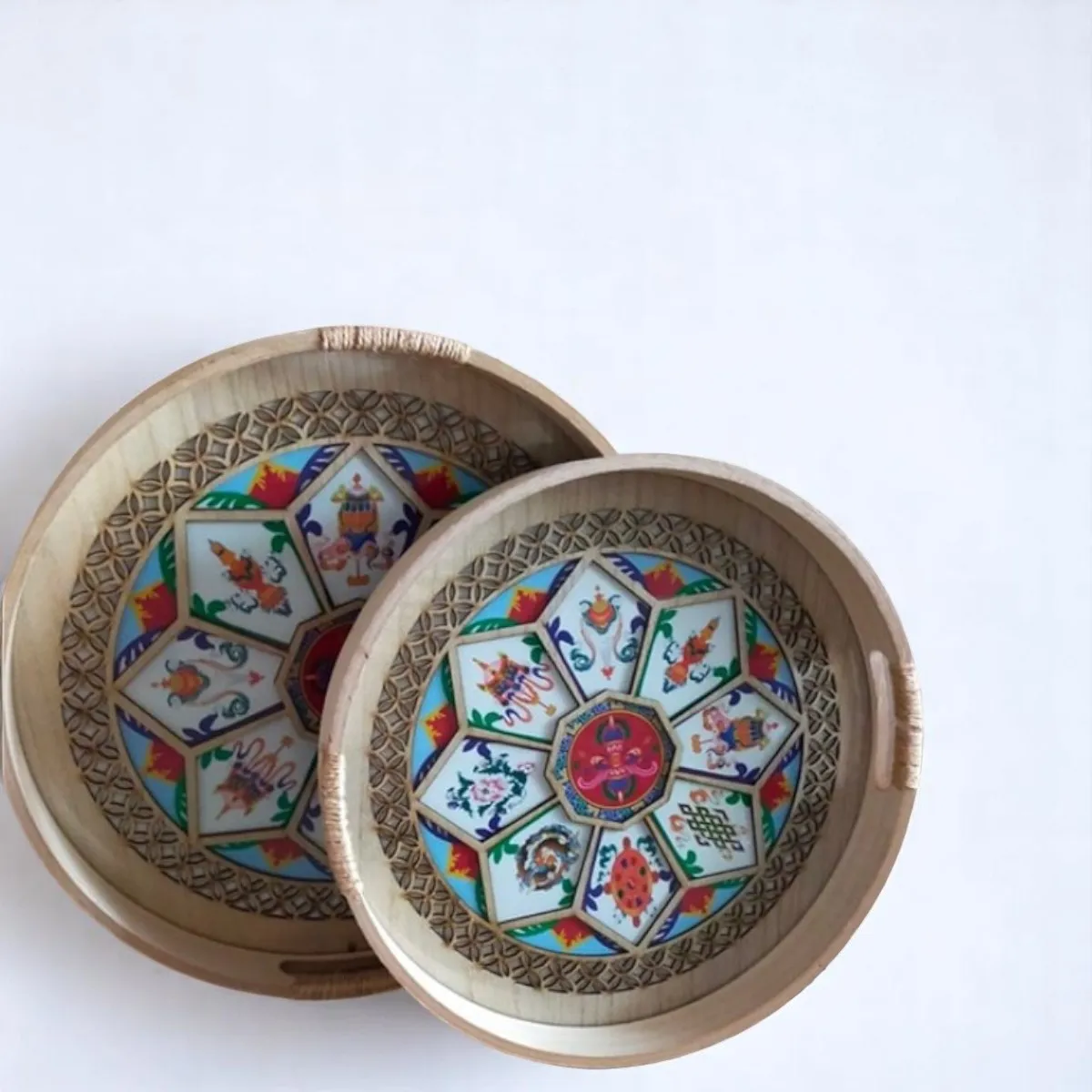 Série 2 Plateaux ronds en Verre et Bois