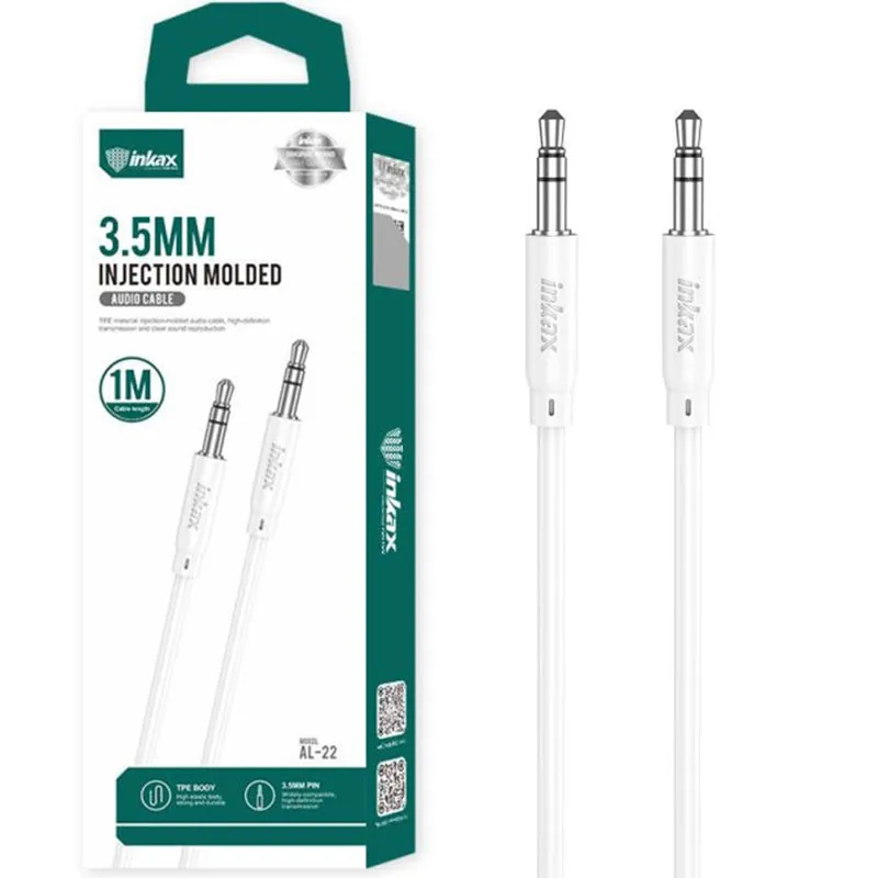 Câble Auxiliaire Jack Audio Inkax AL-22 1M Blanc