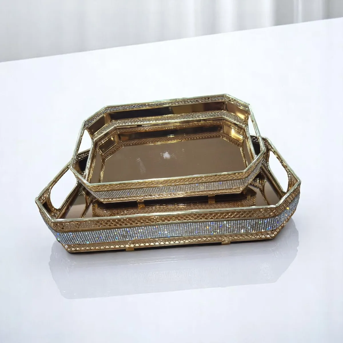 Set de 2 Plateaux  doré fond miroir