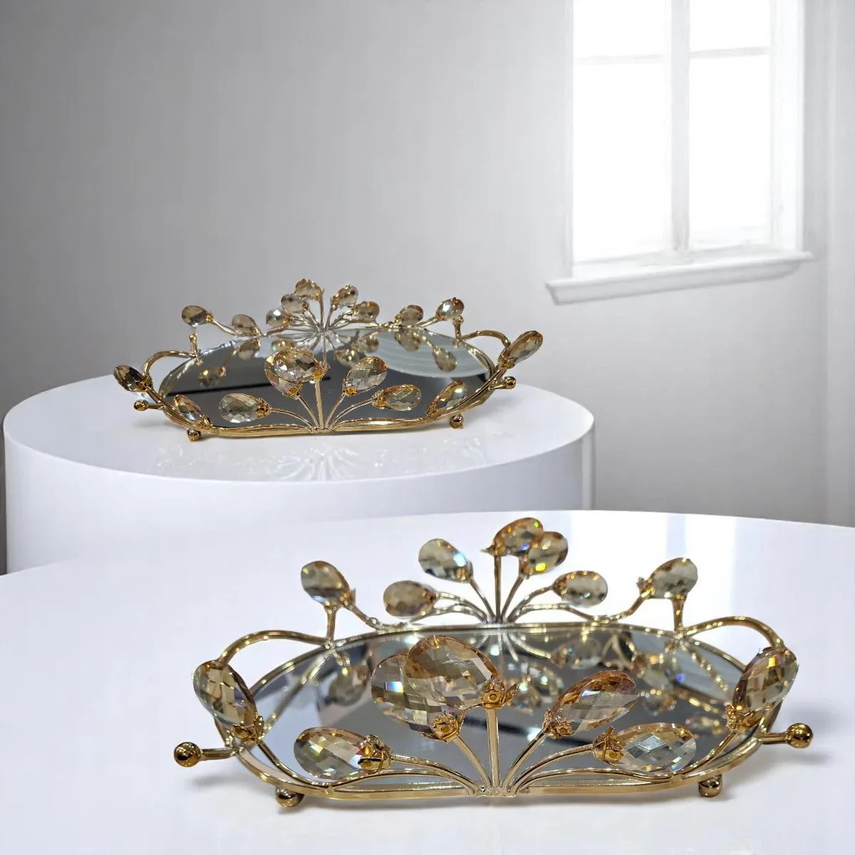 Set de 2 Plateaux doré fond miroir