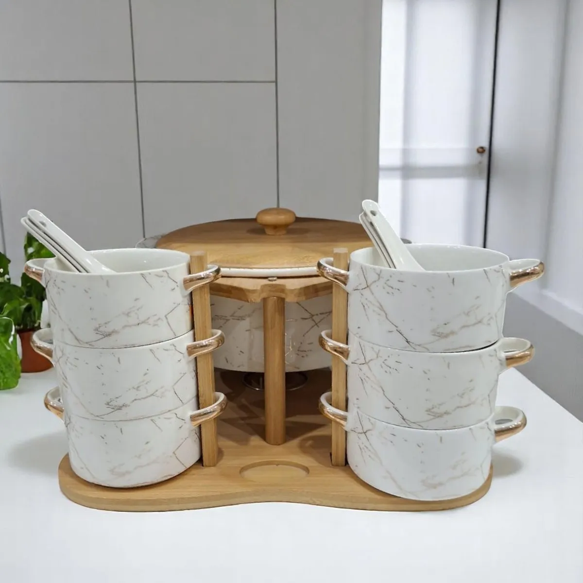 Service À Soupe Blanc 16 Pièces En Céramique