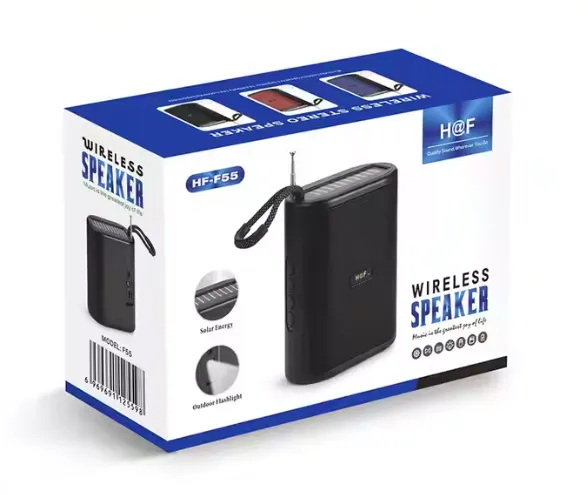 HF-F55 Solar Charger Mini Wireless BT Speaker Portable Stereo Woofer Active Speaker FM Radio Support TF/USB Functions