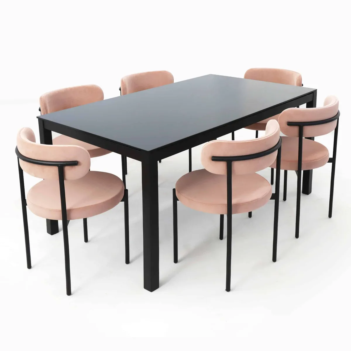 PACK TABLE SERENA 150X90 VITRE  NOIR SOCLE NOIR +06 CHAISES GALA