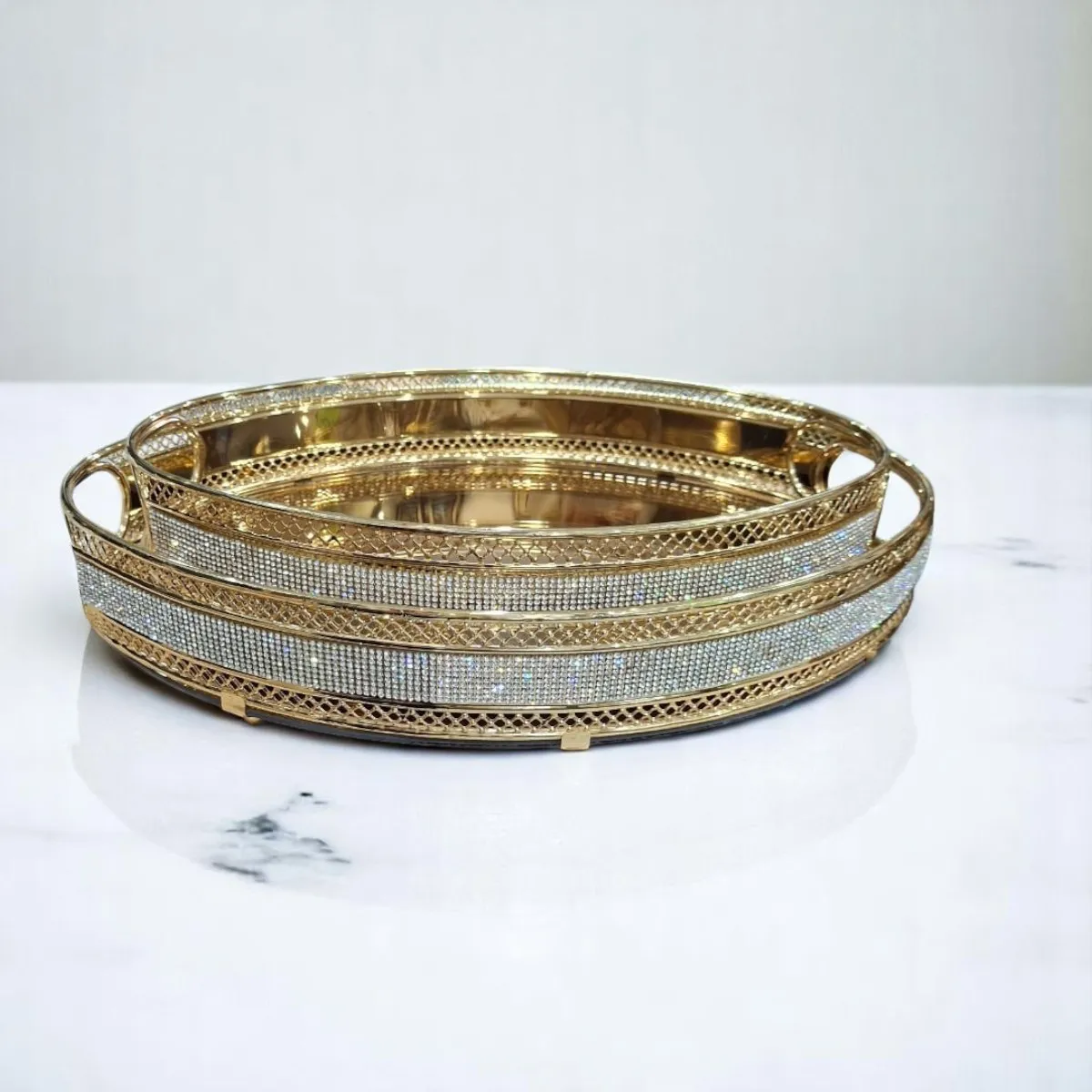 Set de 2 Plateaux  doré fond miroir