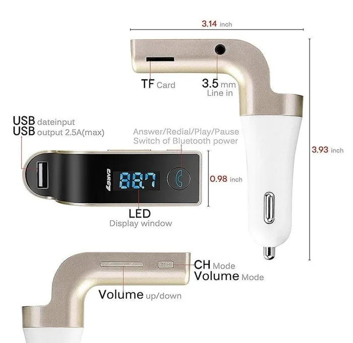 Car G7 Kit Transmetteur FM de Voiture Bluetooth