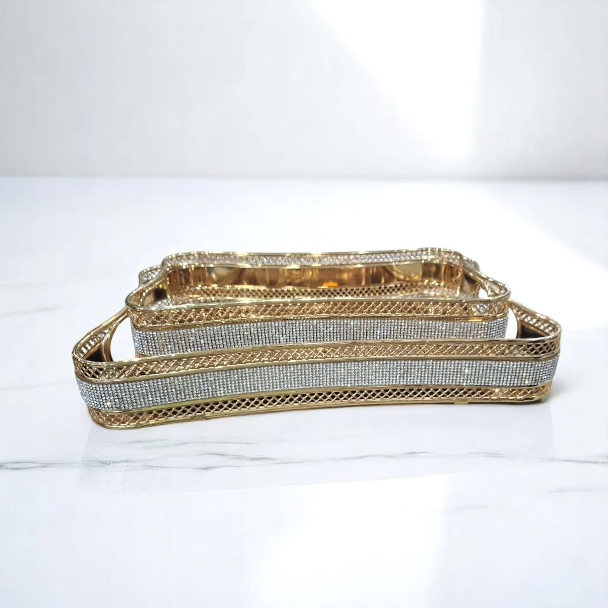 Set de 2 Plateaux  doré fond miroir