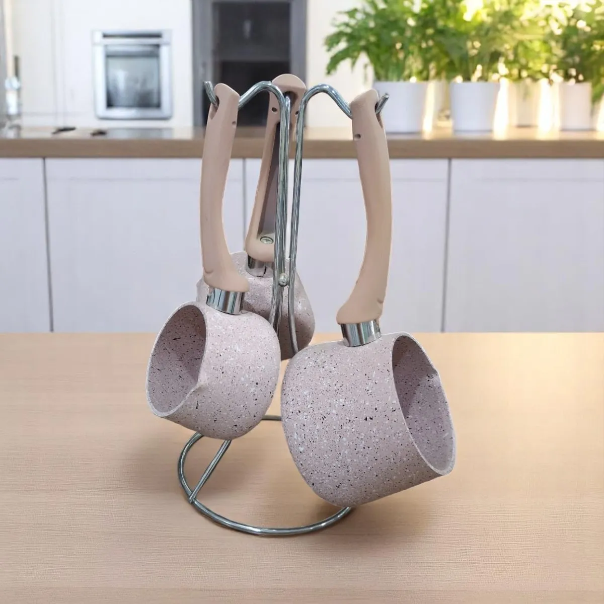 Set de 3 Pots à Lait granite avec Support