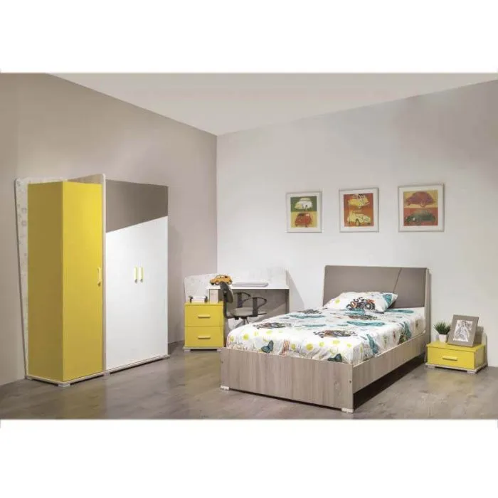 Chambre Enfant STONE 120x90cm 3 Portes - Jaune Moka /Blanc