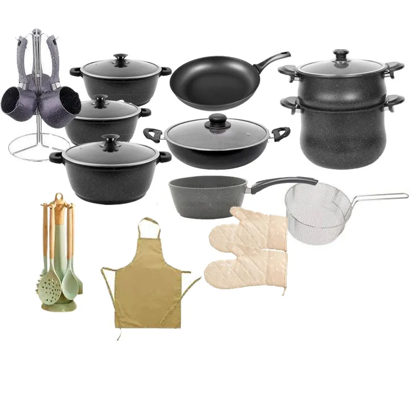 Batterie De Cuisine Almaz Granite 29 Pièces Gris