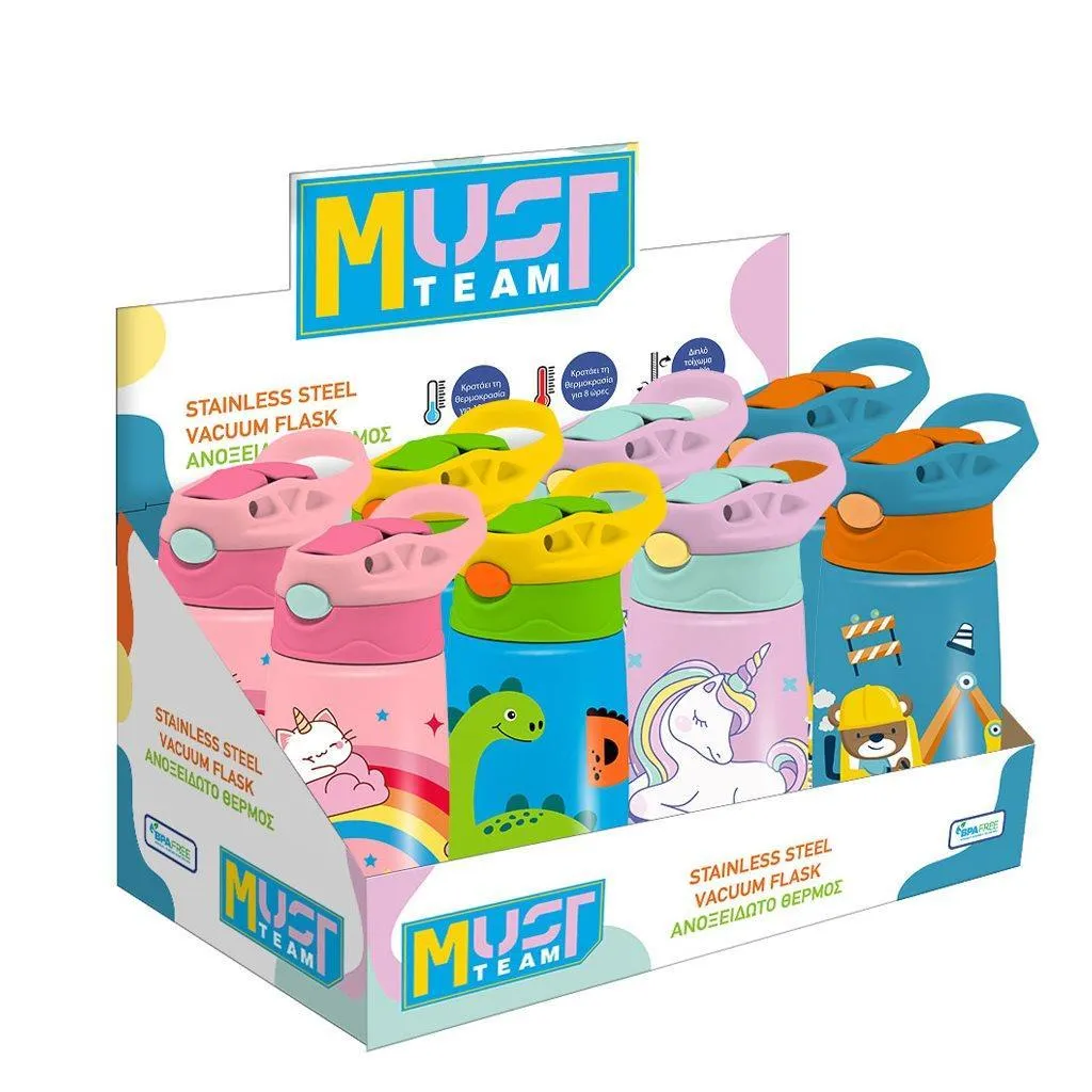 Bouteille isotherme en acier inoxydable Must Team pour enfants 400 ml avec paille 4 modèles