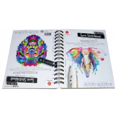 TWIN SKETCHBOOK 2IN1 35 AQUA MARKER PAPER/25 ALCHOHOL MARKER PAPER