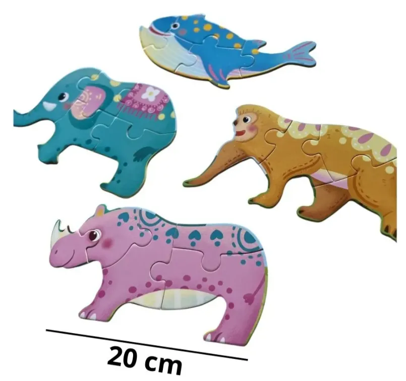 Puzzle éducatif en bois 4 en 1 de 20 pièces représentant des animaux