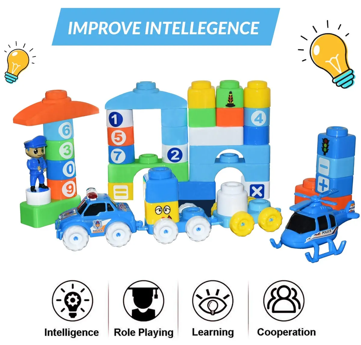 Sac de Blocs de Construction Police 50 Pièces