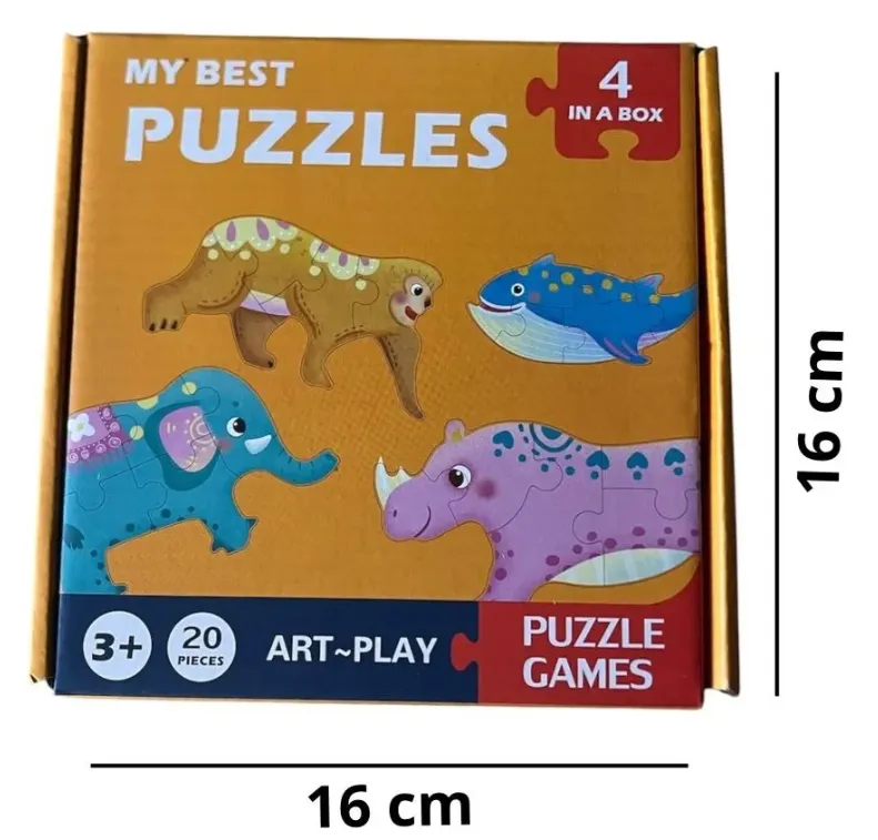 Puzzle éducatif en bois 4 en 1 de 20 pièces représentant des animaux