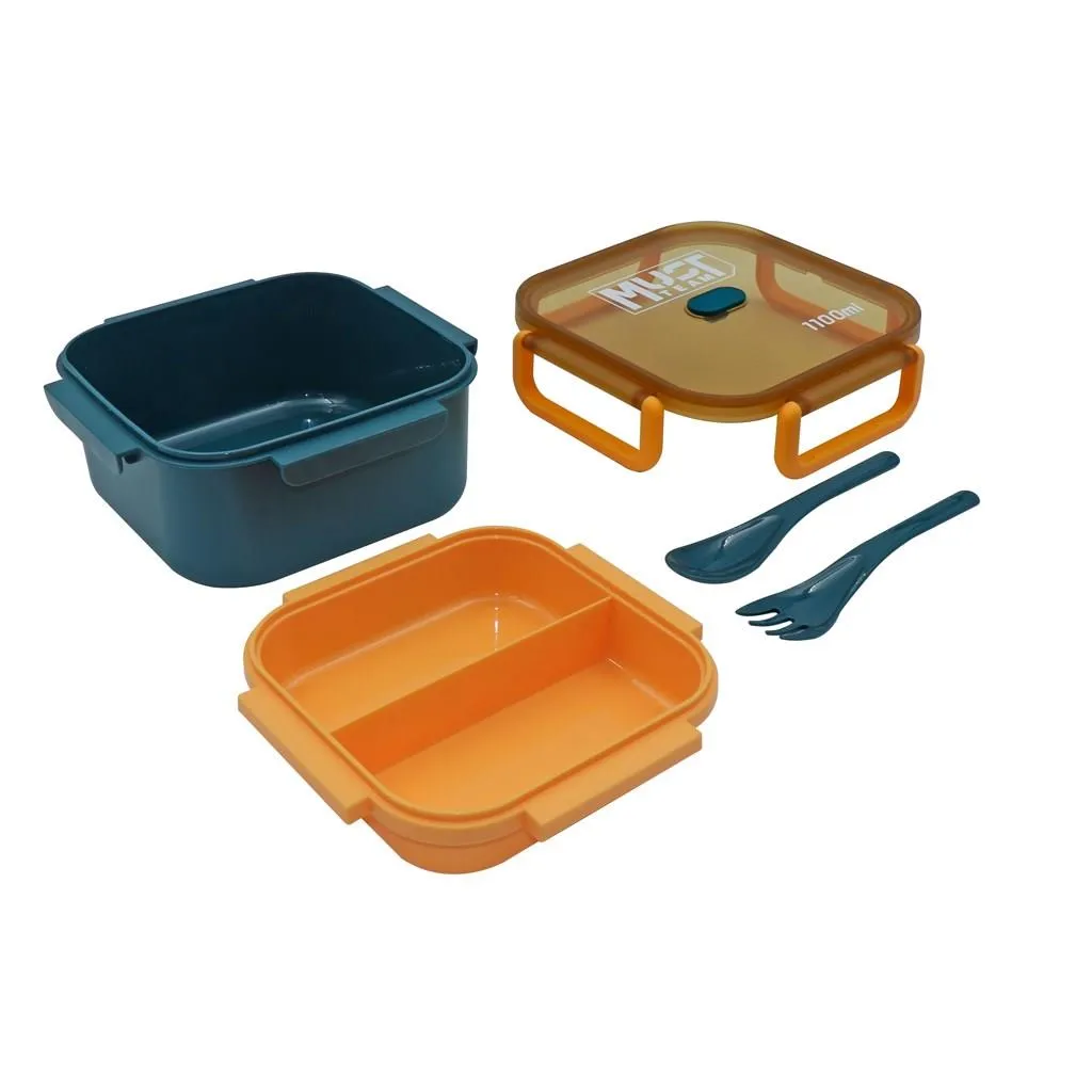 Boîte à lunch Must, plastique PP avec fourchette et cuillère ; 1100 ml