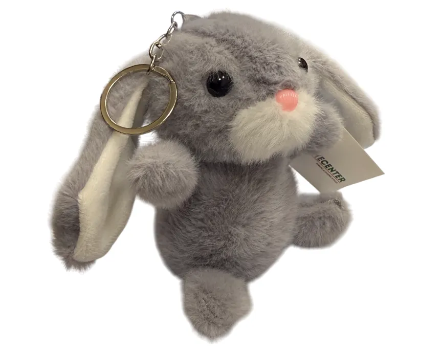 Porte-clés Peluche Lapin Gris Doux avec Anneau Métallique
