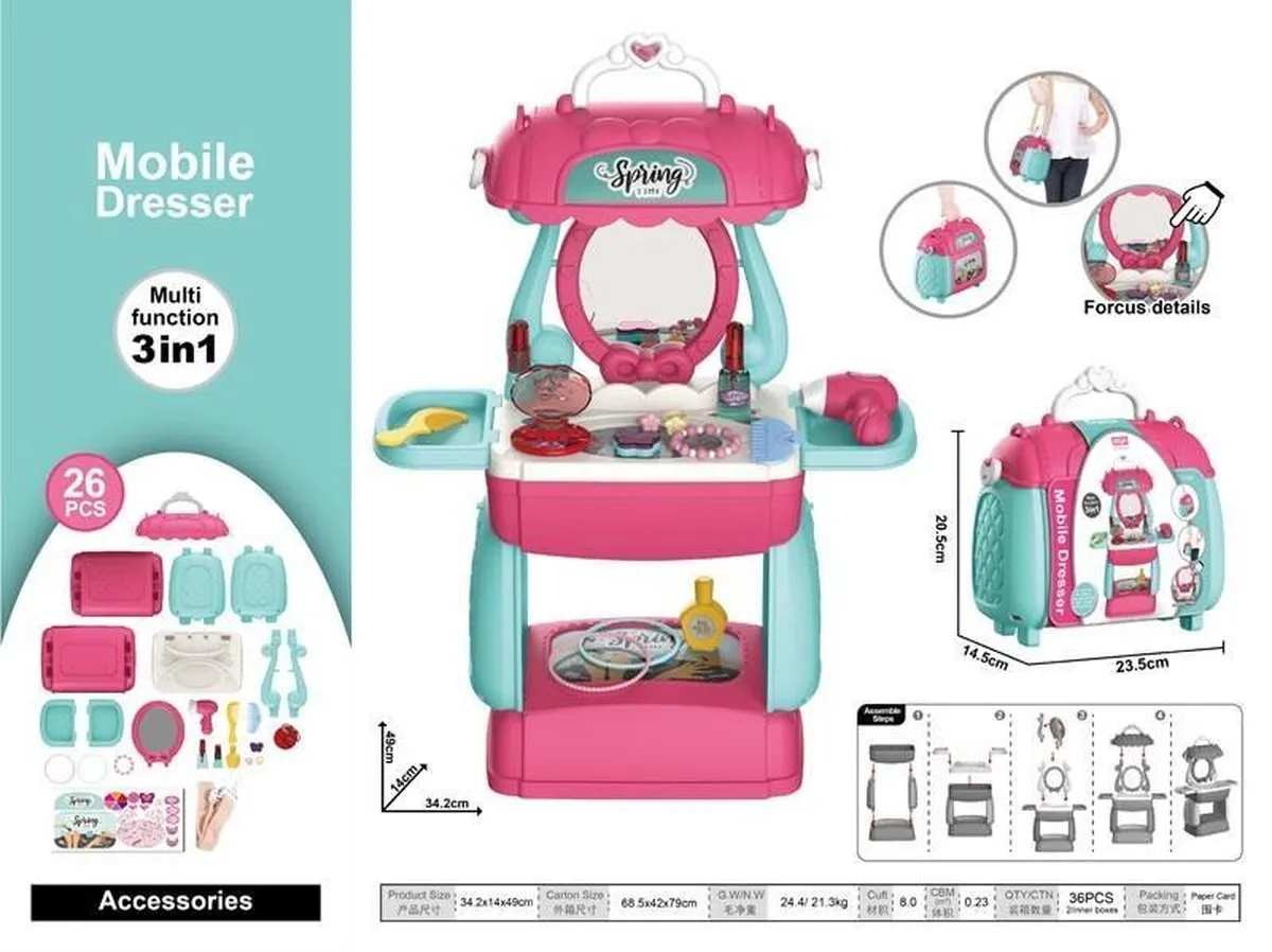 Coiffeuse Mobile 3 en 1 pour Enfant – Valisette de Maquillage et Accessoires Beauté