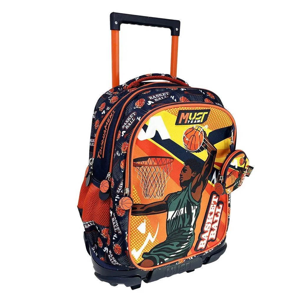 Sac à dos d'école à roulettes, 3 compartiments, pour équipe de basket-ball
