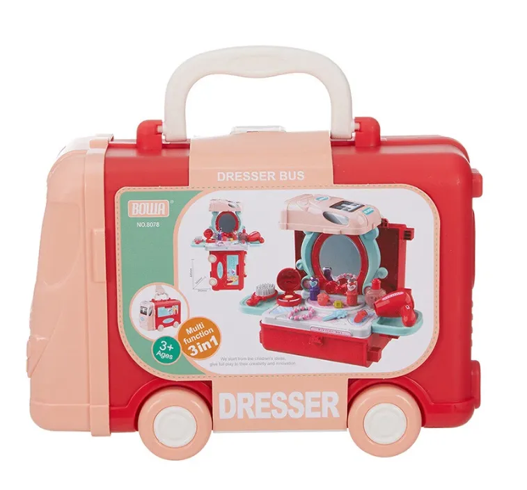 Coiffeuse Enfant “Dresser Bus” 3 en 1 – Valisette Beauté Transformable avec Accessoires