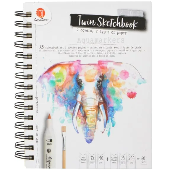 TWIN SKETCHBOOK 2IN1 35 AQUA MARKER PAPER/25 ALCHOHOL MARKER PAPER