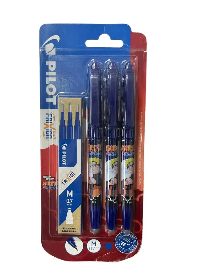 3 Stylo effaçable Frixion Ball Naruto avec recharge - Bleu PILOT