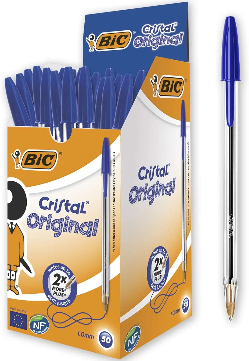 PACK 50 STYLOS BIC CRISTAL ORIGINAL BLEU