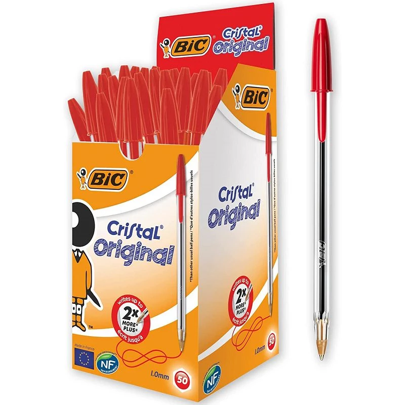 PACK 50 STYLOS BIC CRISTAL ORIGINAL ROUGE
