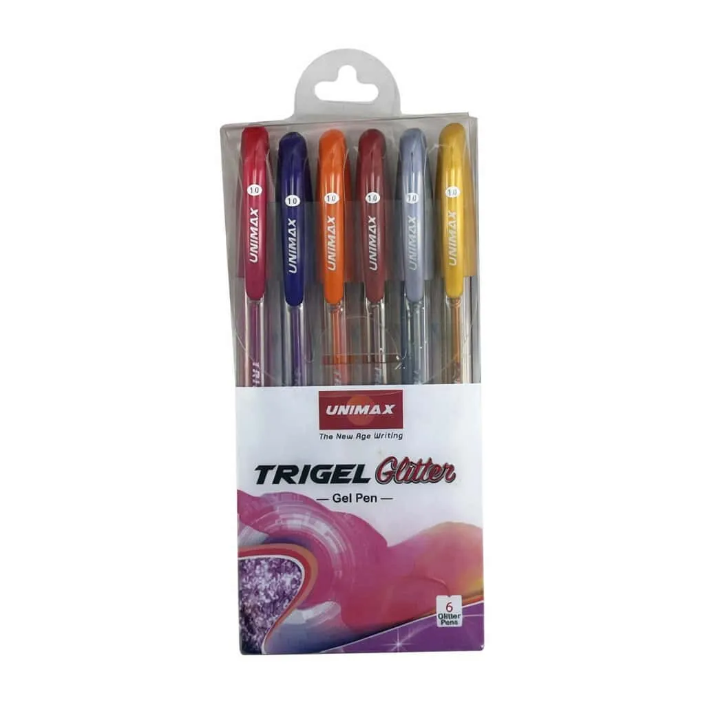 POCH DE 6 STYLO TRIGEL UNIMAX GLITTER