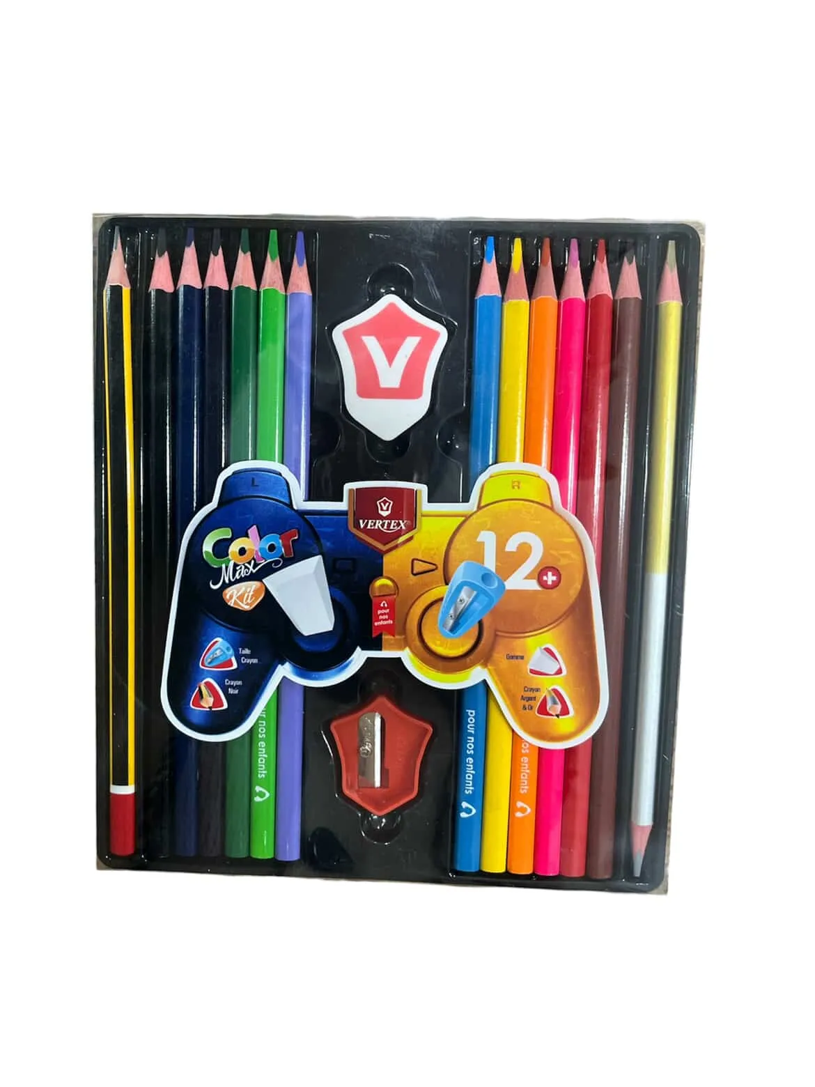 KIT CRAYON COULEUR+GOMME+C.NOIR+TAILLE VERTEX