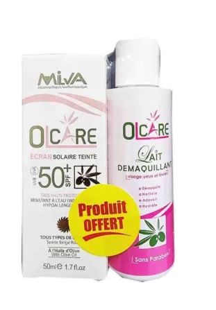 Milva Olcare Ecran Solaire Teinté Beige rosée SPF 50+ + Lait démaquillante 100 ml offert