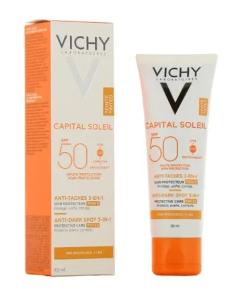 VICHY CAPITAL SOLEIL SOIN ANTI TACHES TEINTEE 3EN1 SPF50 50ML