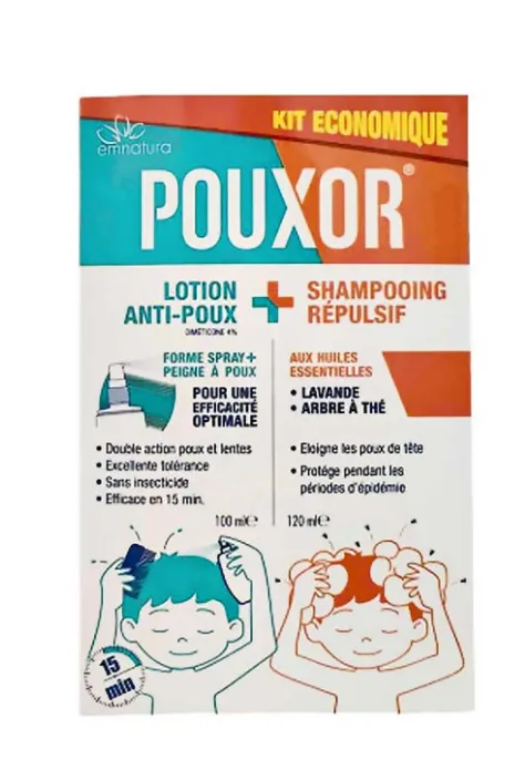 Pouxor - Kit de traitement anti-poux - shampoing + lotion + peigne offert