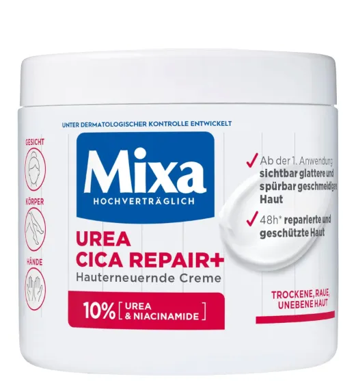 crème à renouveler pour la peau Mixa urée avec urée et niacinamide pour les réparations cutanées sèches, rugueuses et inégales et hydratant lisse pour les mains du corps et le visage urée cica réparation + 400 ml