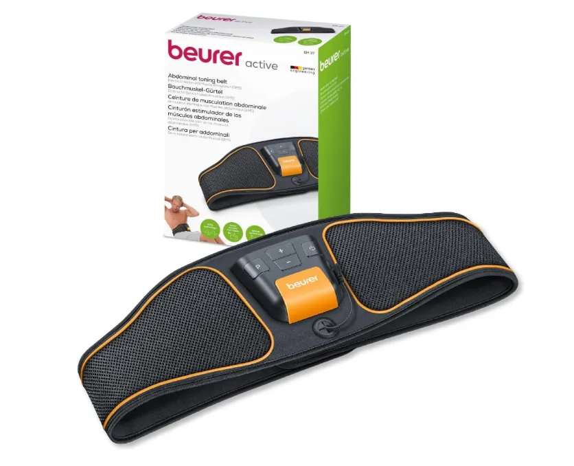 Beurer EM37 Abs Stimulator Toning Ab Belt, EMS Ab Machine with 40 Intensity Levels, Portable Ab Workout Equipment Belt Includes Reusable Water Electrodes and Batteries, Abdominal Exercise Machine