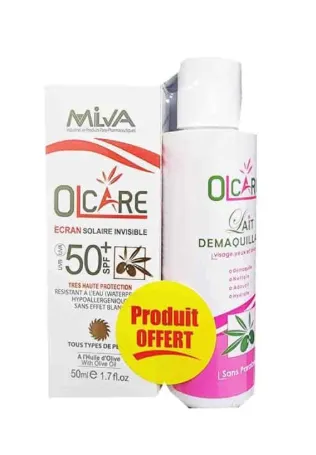 Milva Olcare Ecran Solaire Invisible SPF50+ 50ml + Lait démaquillant 100 ml offert