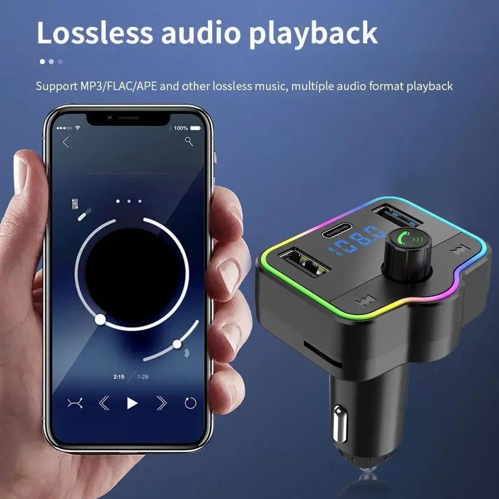 Car Bluetooth 5.0 FM Type-C Dual USB 3.1A Fast Charger Colorful