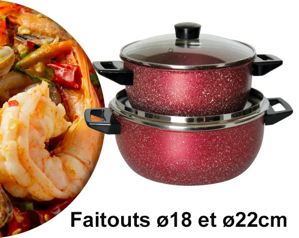 Batterie de cuisine Cook'art 14 pièces - Granite - Rouge