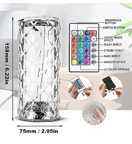 Led Crystal Table Lamp Rose Light Projector 3/16 Colors Touch Control RGB