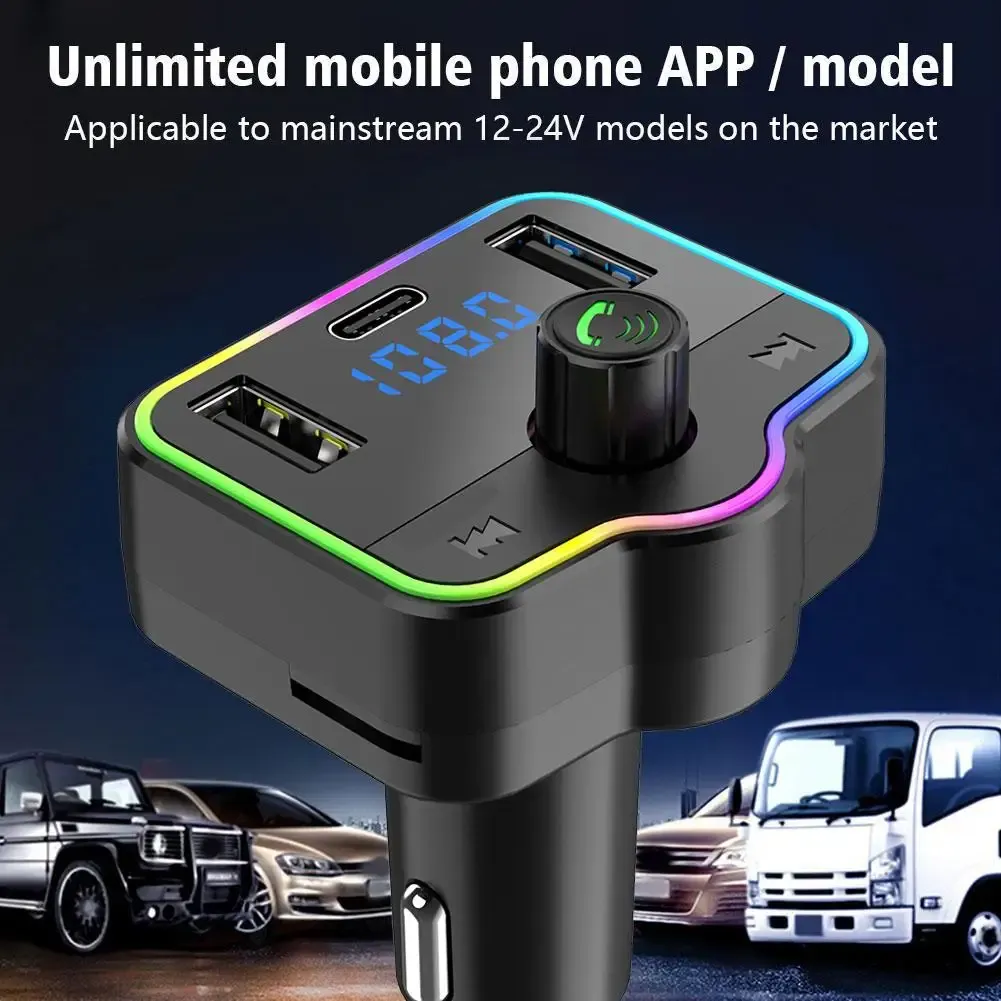 Car Bluetooth 5.0 FM Type-C Dual USB 3.1A Fast Charger Colorful