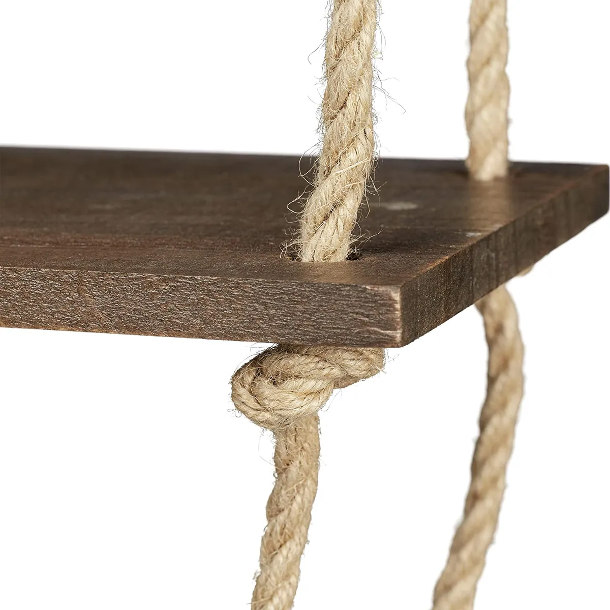 Étagère DOUBLE murale suspendue en bois rustique avec corde