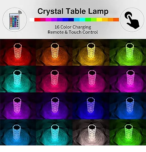 Led Crystal Table Lamp Rose Light Projector 3/16 Colors Touch Control RGB