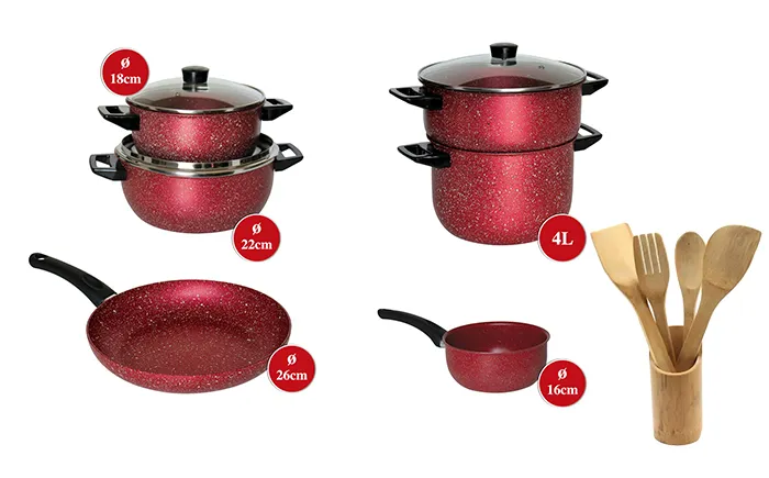 Batterie de cuisine Cook'art 14 pièces - Granite - Rouge