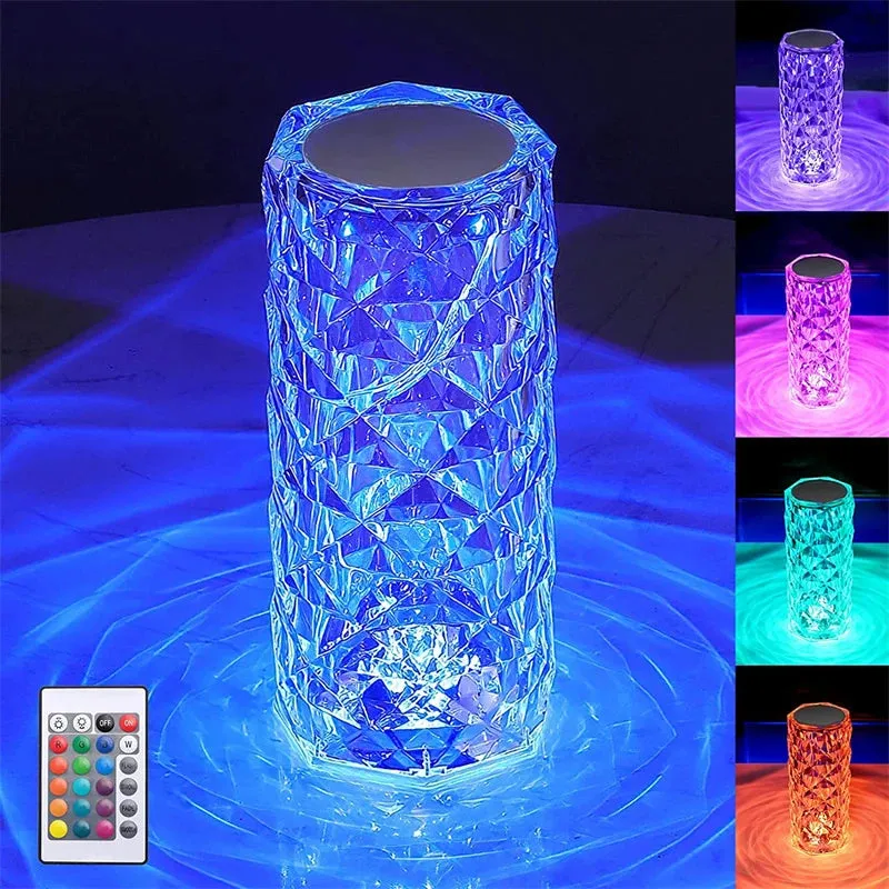 Led Crystal Table Lamp Rose Light Projector 3/16 Colors Touch Control RGB